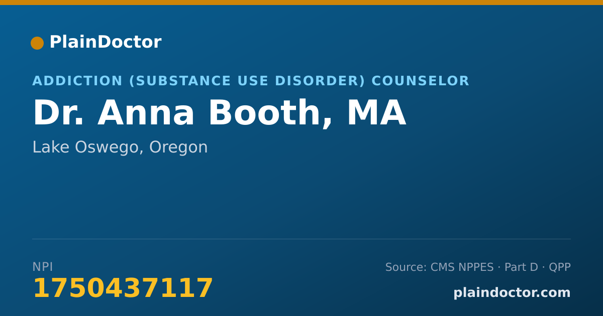 Shareable card for Anna Booth, MA - Addiction (Substance Use Disorder) Counselor, Lake Oswego, OR