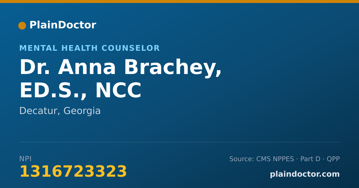 Shareable card for Anna Brachey, ED.S., NCC - Mental Health Counselor, Decatur, GA