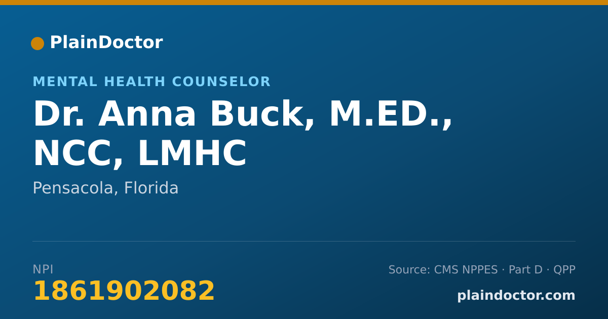 Shareable card for Anna Buck, M.ED., NCC, LMHC - Mental Health Counselor, Pensacola, FL