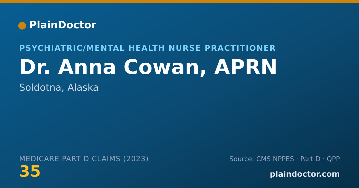 Shareable card for Anna Cowan, APRN - Psychiatric/Mental Health Nurse Practitioner, Soldotna, AK