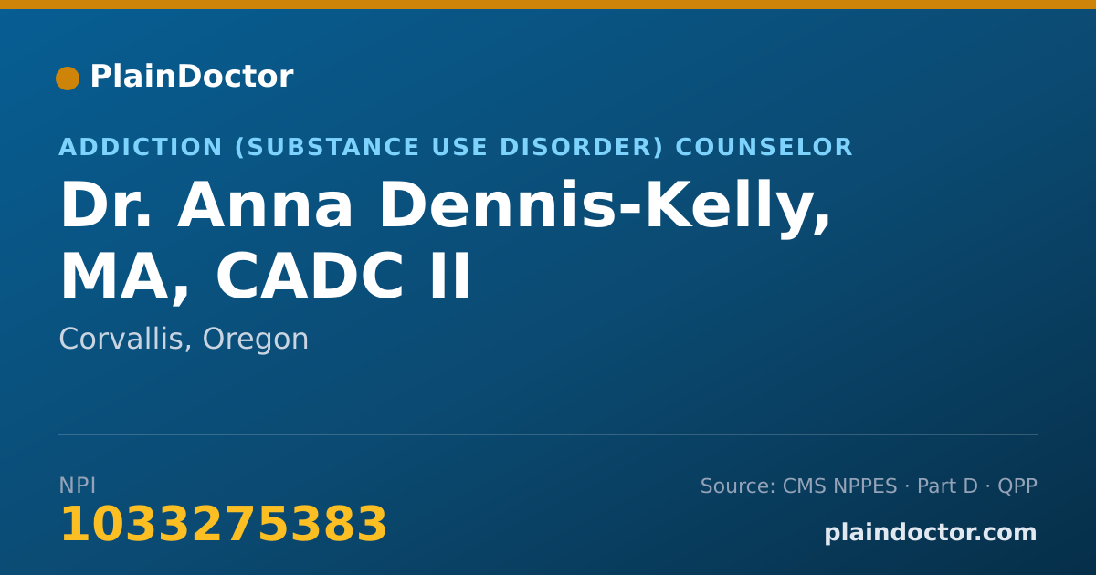 Shareable card for Anna Dennis-Kelly, MA, CADC II - Addiction (Substance Use Disorder) Counselor, Corvallis, OR