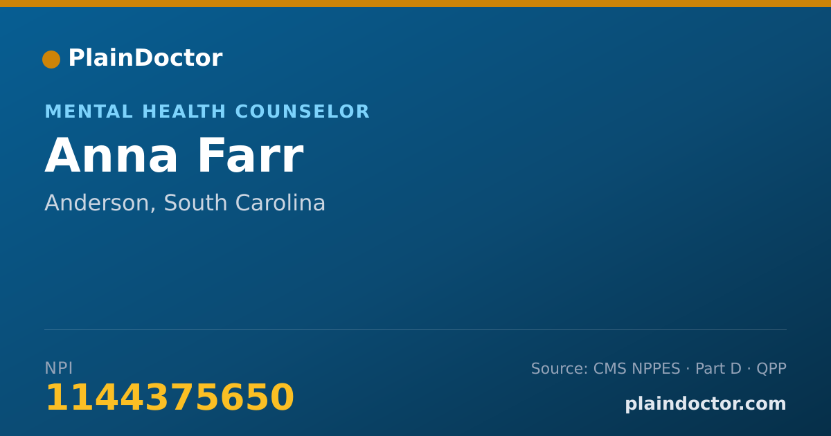Shareable card for Anna Farr - Mental Health Counselor, Anderson, SC