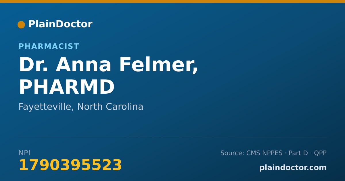Shareable card for Anna Felmer, PHARMD - Pharmacist, Fayetteville, NC