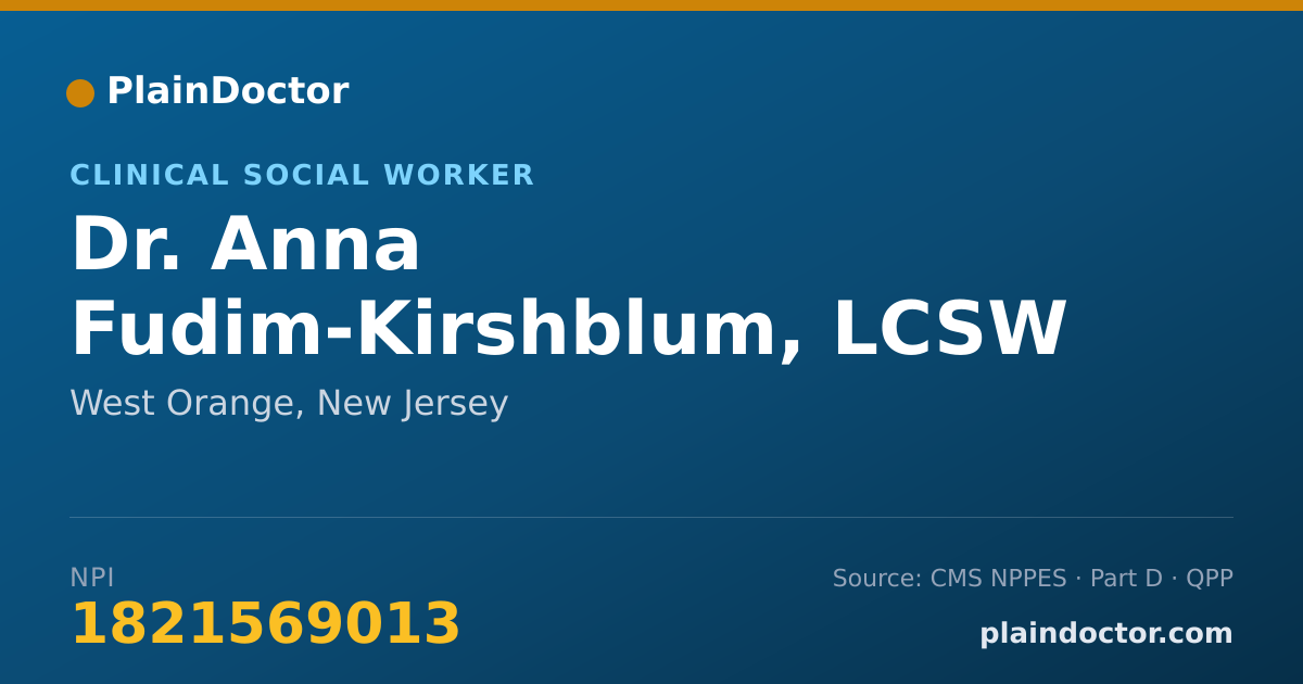 Shareable card for Anna Fudim-Kirshblum, LCSW - Clinical Social Worker, West Orange, NJ