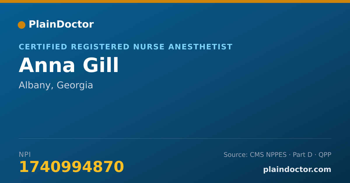 Shareable card for Anna Gill - Certified Registered Nurse Anesthetist, Albany, GA