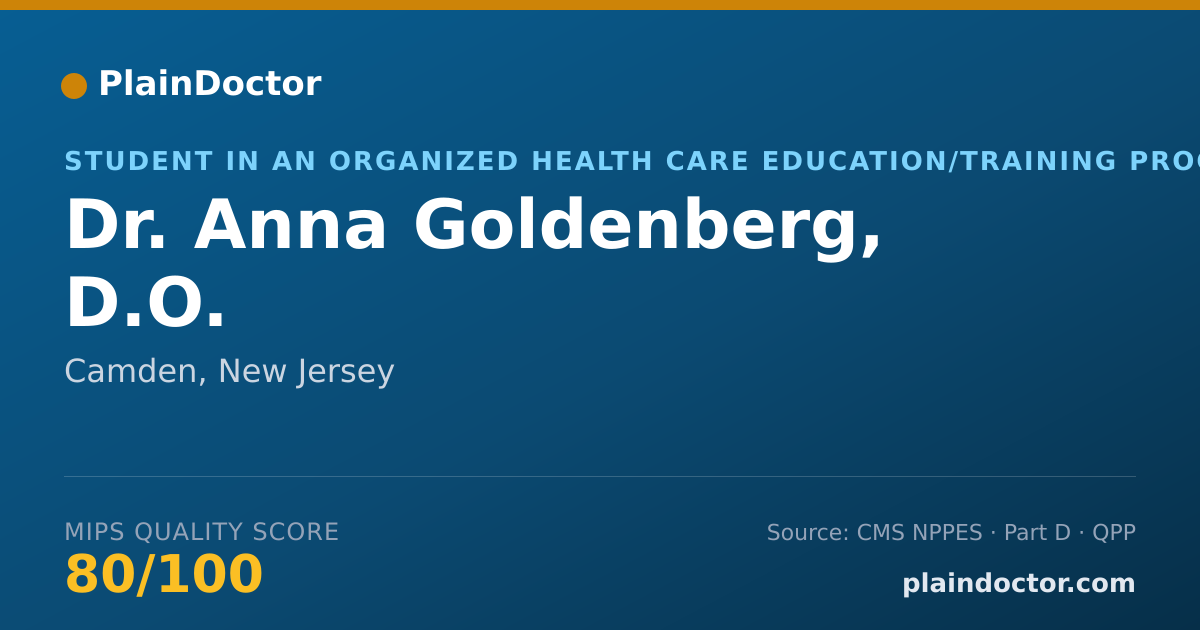 Shareable card for Anna Goldenberg, D.O. - Student in an Organized Health Care Education/Training Program, Camden, NJ