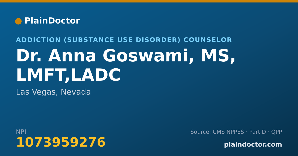 Shareable card for Anna Goswami, MS, LMFT,LADC - Addiction (Substance Use Disorder) Counselor, Las Vegas, NV