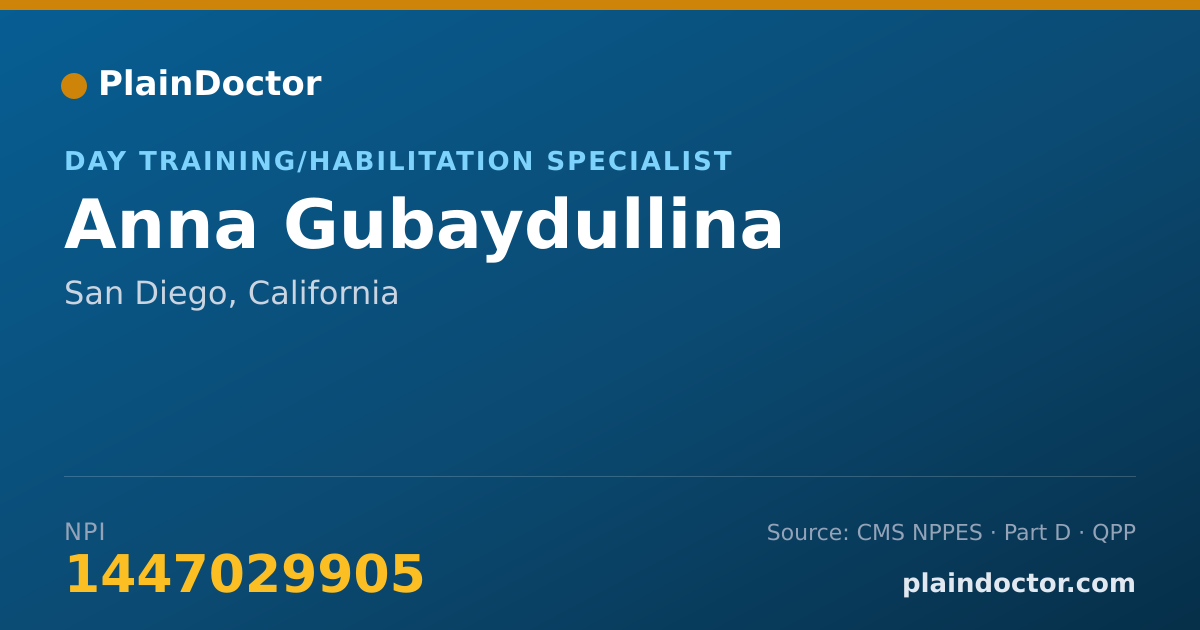 Shareable card for Anna Gubaydullina - Day Training/Habilitation Specialist, San Diego, CA