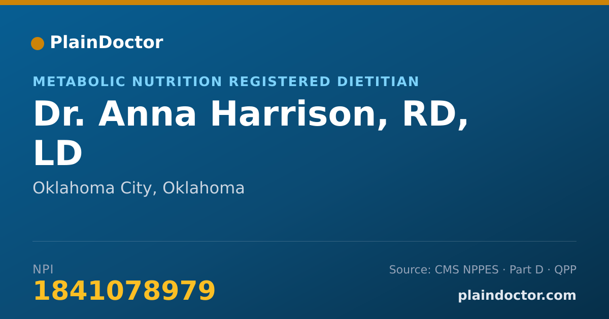 Shareable card for Anna Harrison, RD, LD - Metabolic Nutrition Registered Dietitian, Oklahoma City, OK