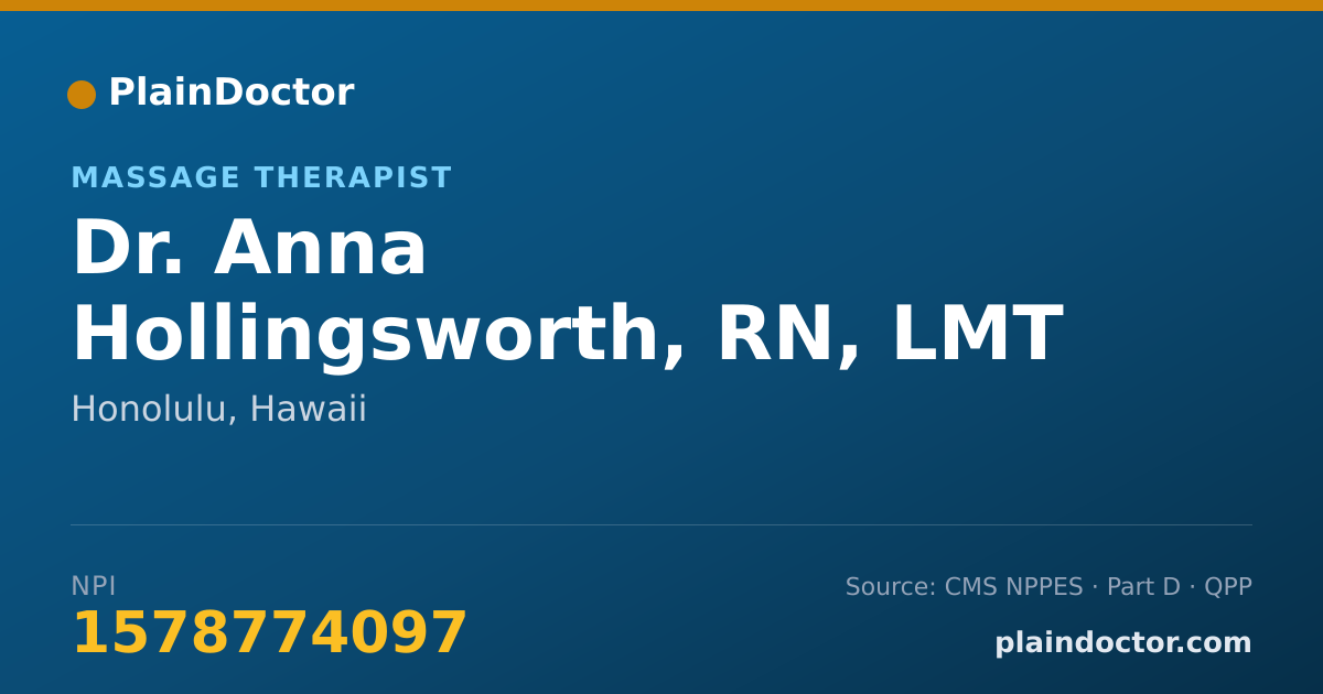 Shareable card for Anna Hollingsworth, RN, LMT - Massage Therapist, Honolulu, HI