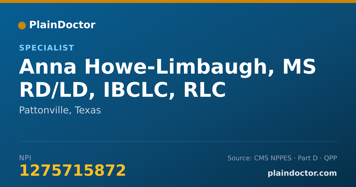 Shareable card for Anna Howe-Limbaugh, MS RD/LD, IBCLC, RLC - Specialist, Pattonville, TX