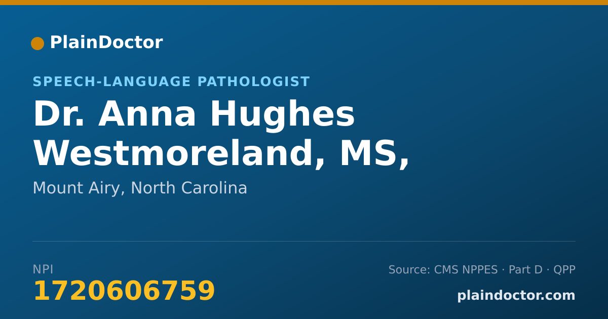 Shareable card for Anna Hughes Westmoreland, MS, CCC-SLP - Speech-Language Pathologist, Mount Airy, NC