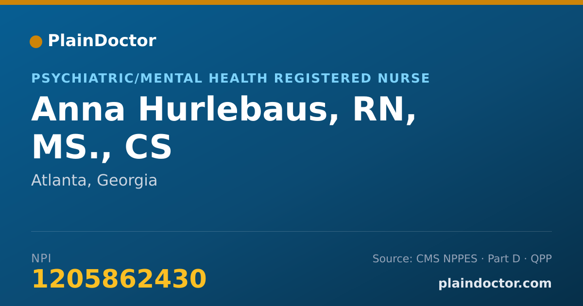 Shareable card for Anna Hurlebaus, RN, MS., CS - Psychiatric/Mental Health Registered Nurse, Atlanta, GA