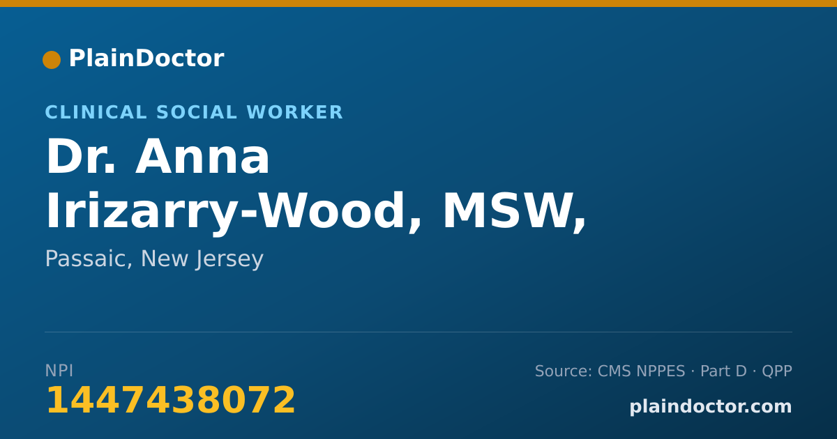 Shareable card for Anna Irizarry-Wood, MSW, LCSW - Clinical Social Worker, Passaic, NJ