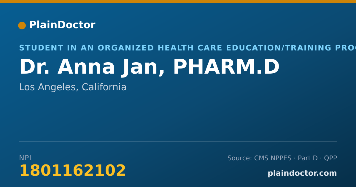 Shareable card for Anna Jan, PHARM.D - Student in an Organized Health Care Education/Training Program, Los Angeles, CA