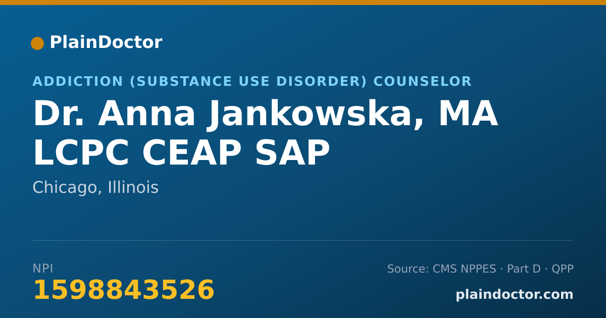 Shareable card for Anna Jankowska, MA LCPC CEAP SAP - Addiction (Substance Use Disorder) Counselor, Chicago, IL