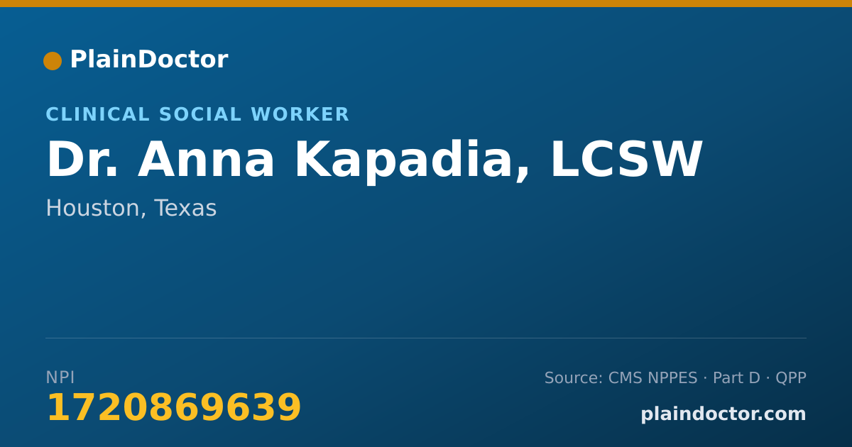 Shareable card for Anna Kapadia, LCSW - Clinical Social Worker, Houston, TX