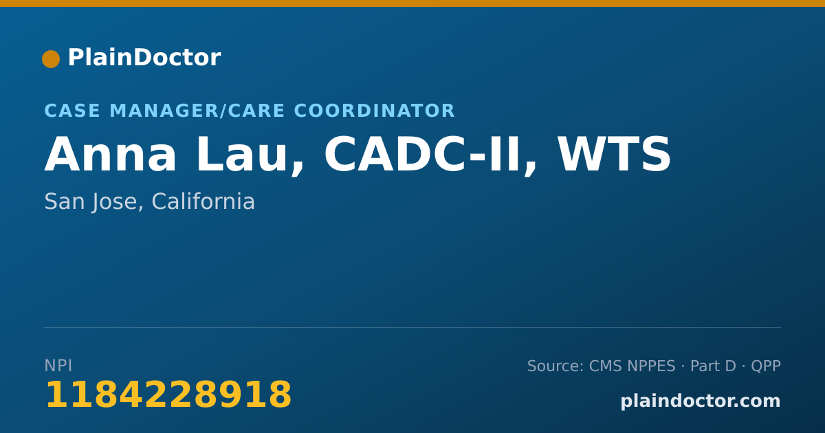 Shareable card for Anna Lau, CADC-II, WTS - Counselor, San Jose, CA