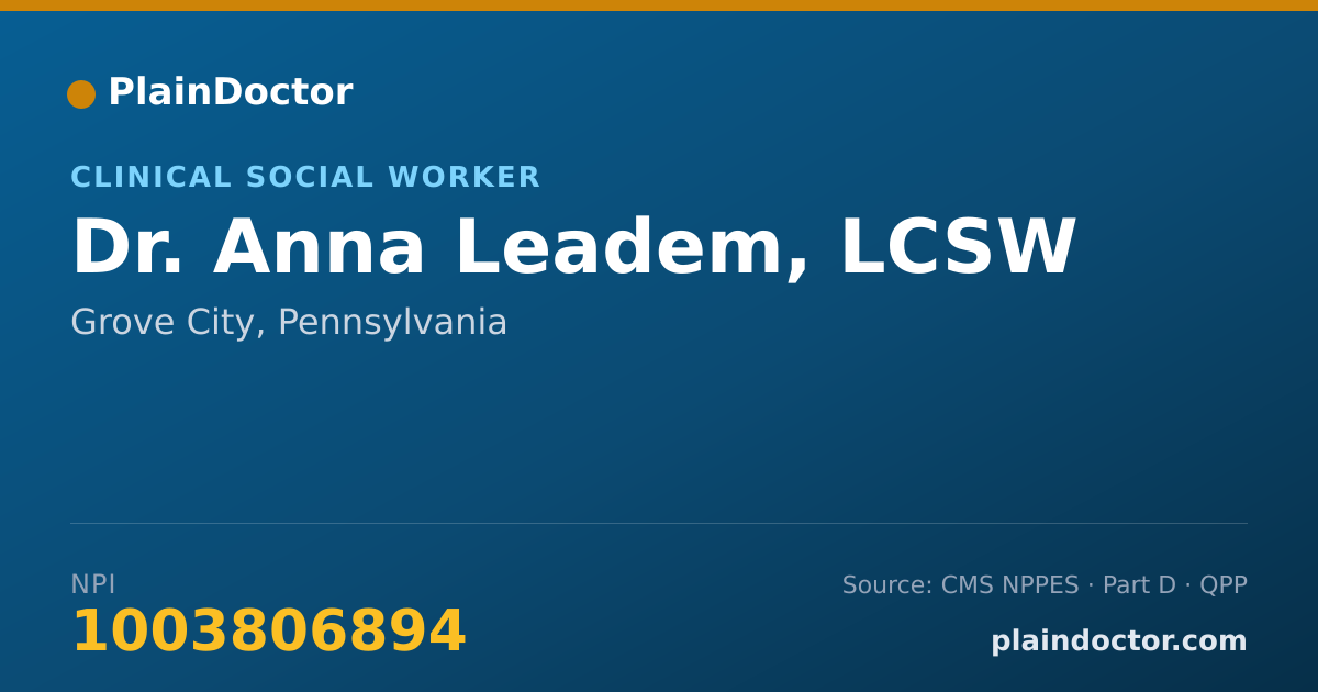 Shareable card for Anna Leadem, LCSW - Clinical Social Worker, Grove City, PA