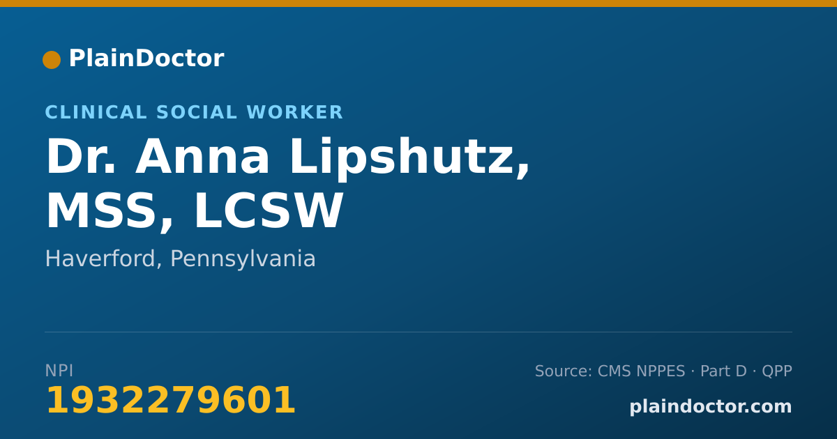 Shareable card for Anna Lipshutz, MSS, LCSW - Clinical Social Worker, Haverford, PA