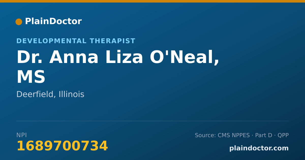 Shareable card for Anna Liza O'Neal, MS - Developmental Therapist, Deerfield, IL
