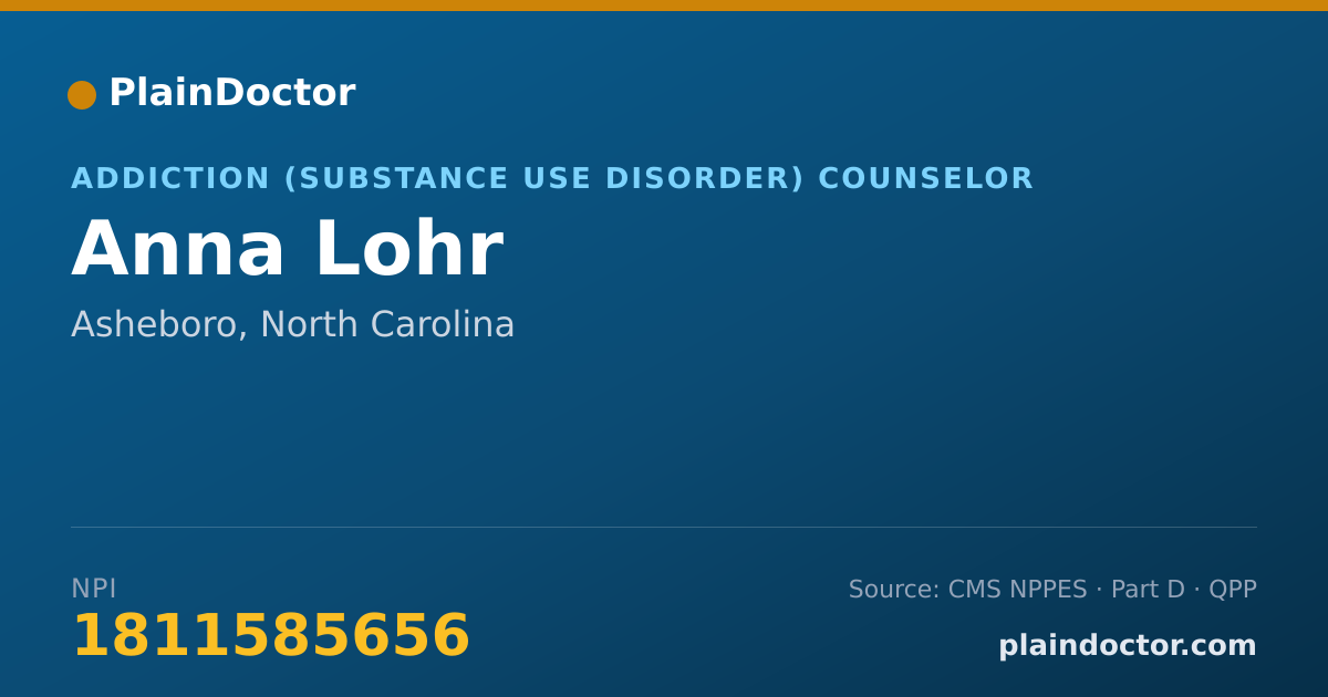 Shareable card for Anna Lohr - Addiction (Substance Use Disorder) Counselor, Asheboro, NC