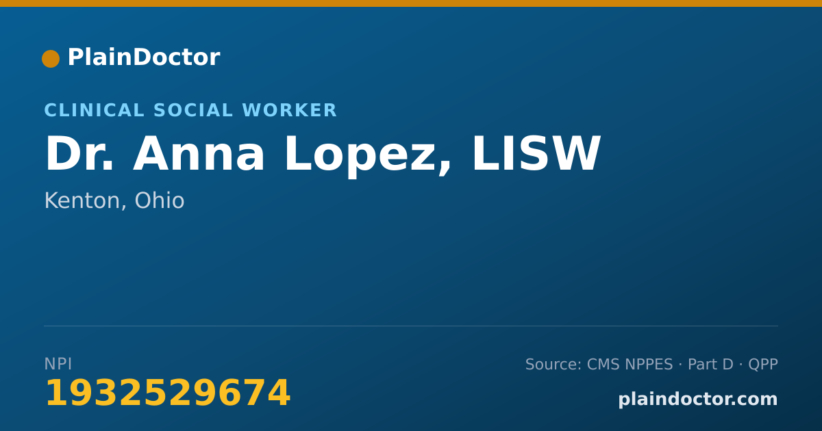 Shareable card for Anna Lopez, LISW - Clinical Social Worker, Kenton, OH