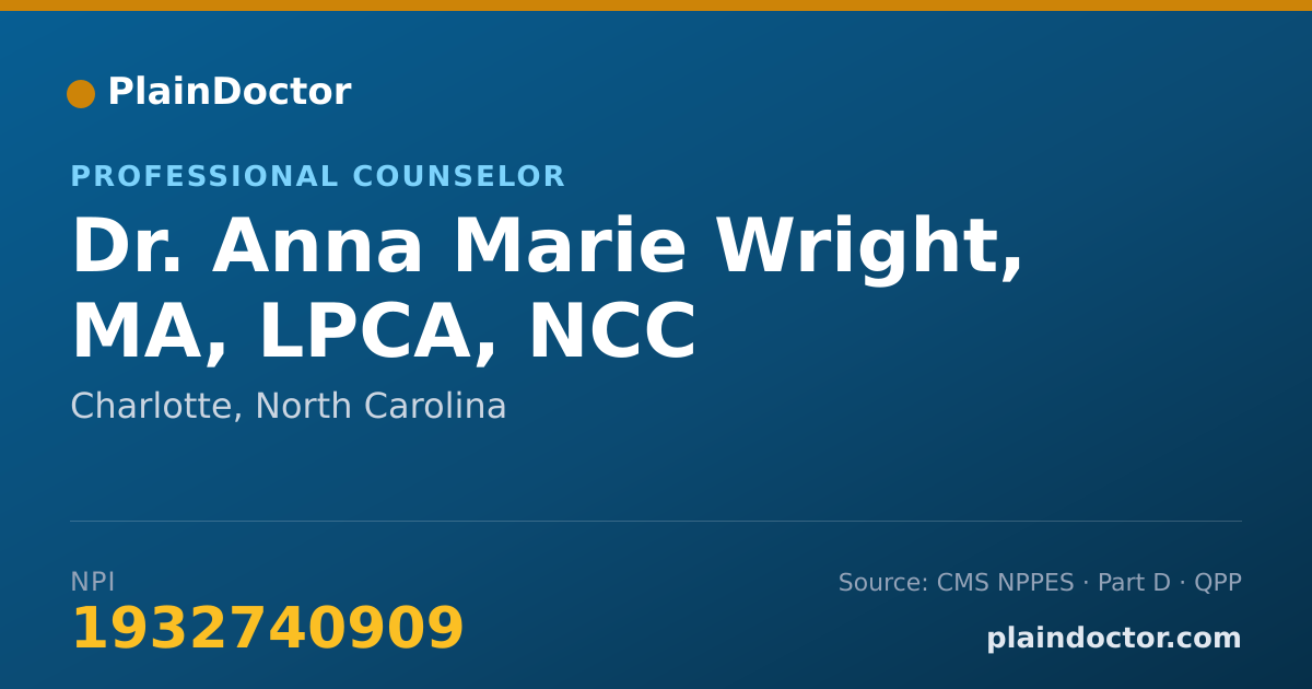 Shareable card for Anna Marie Wright, MA, LPCA, NCC - Professional Counselor, Charlotte, NC