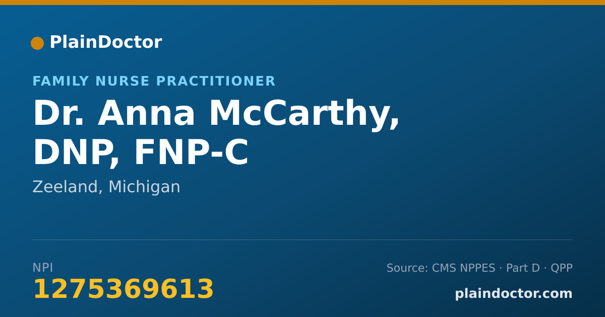 Shareable card for Anna McCarthy, DNP, FNP-C - Family Nurse Practitioner, Zeeland, MI