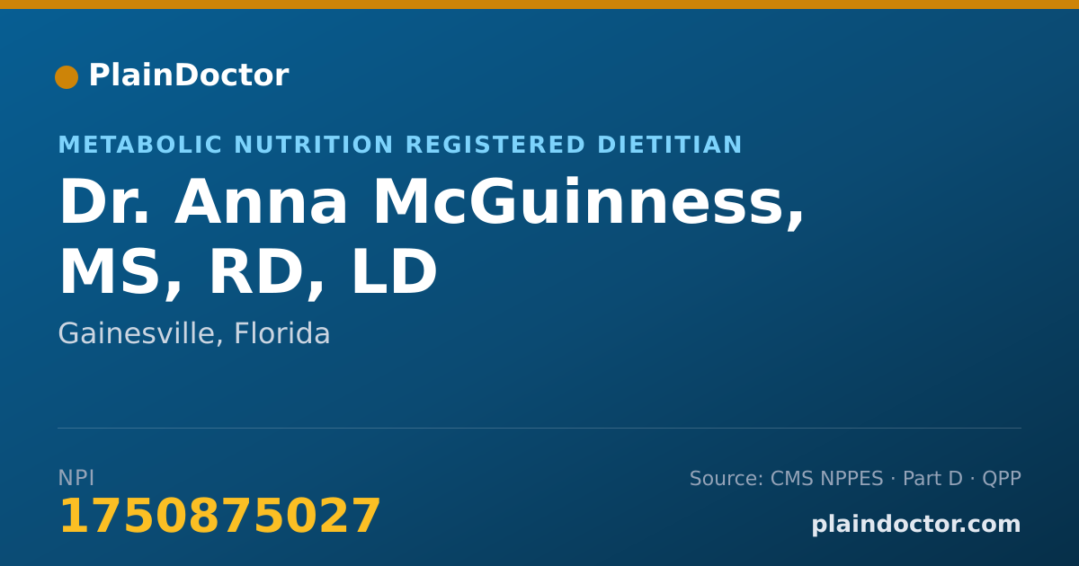 Shareable card for Anna McGuinness, MS, RD, LD - Metabolic Nutrition Registered Dietitian, Gainesville, FL