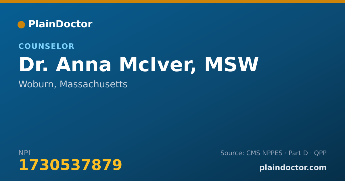 Shareable card for Anna McIver, MSW - Counselor, Woburn, MA