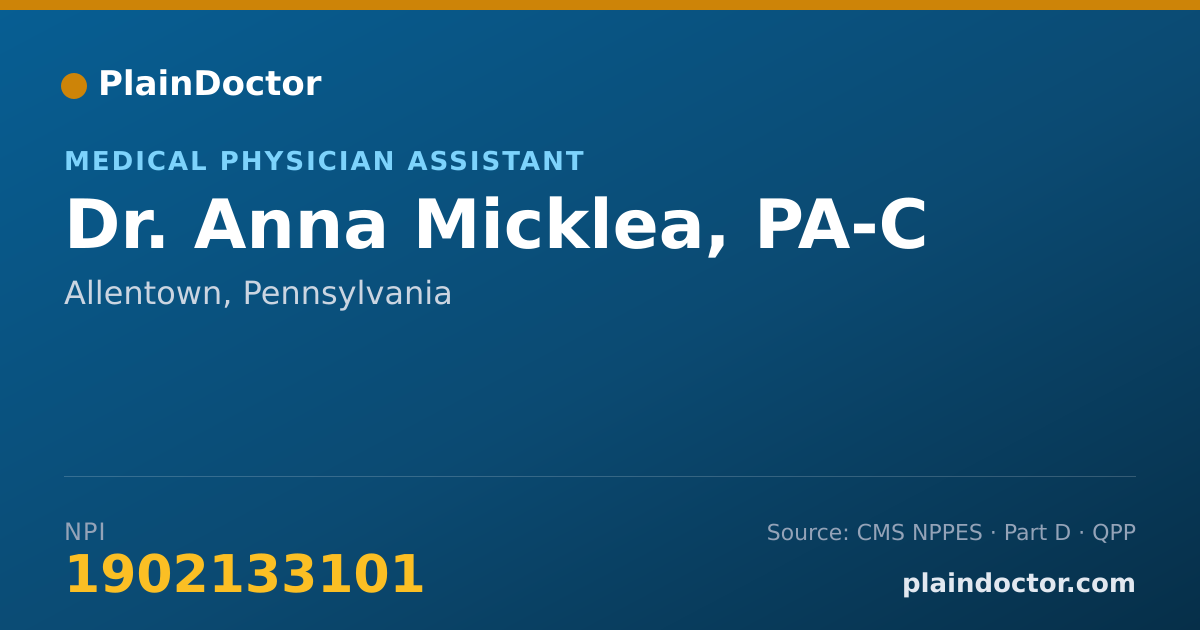 Shareable card for Anna Micklea, PA-C - Medical Physician Assistant, Allentown, PA