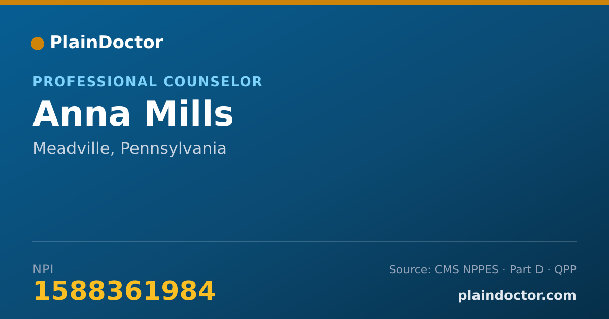 Shareable card for Anna Mills - Professional Counselor, Meadville, PA