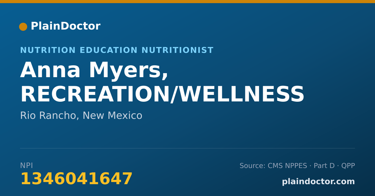 Shareable card for Anna Myers, RECREATION/WELLNESS - Nutrition Education Nutritionist, Rio Rancho, NM