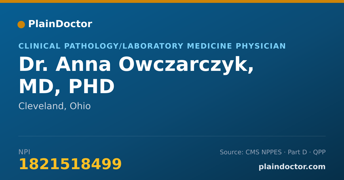 Shareable card for Anna Owczarczyk, MD, PHD - Clinical Pathology/Laboratory Medicine Physician, Cleveland, OH