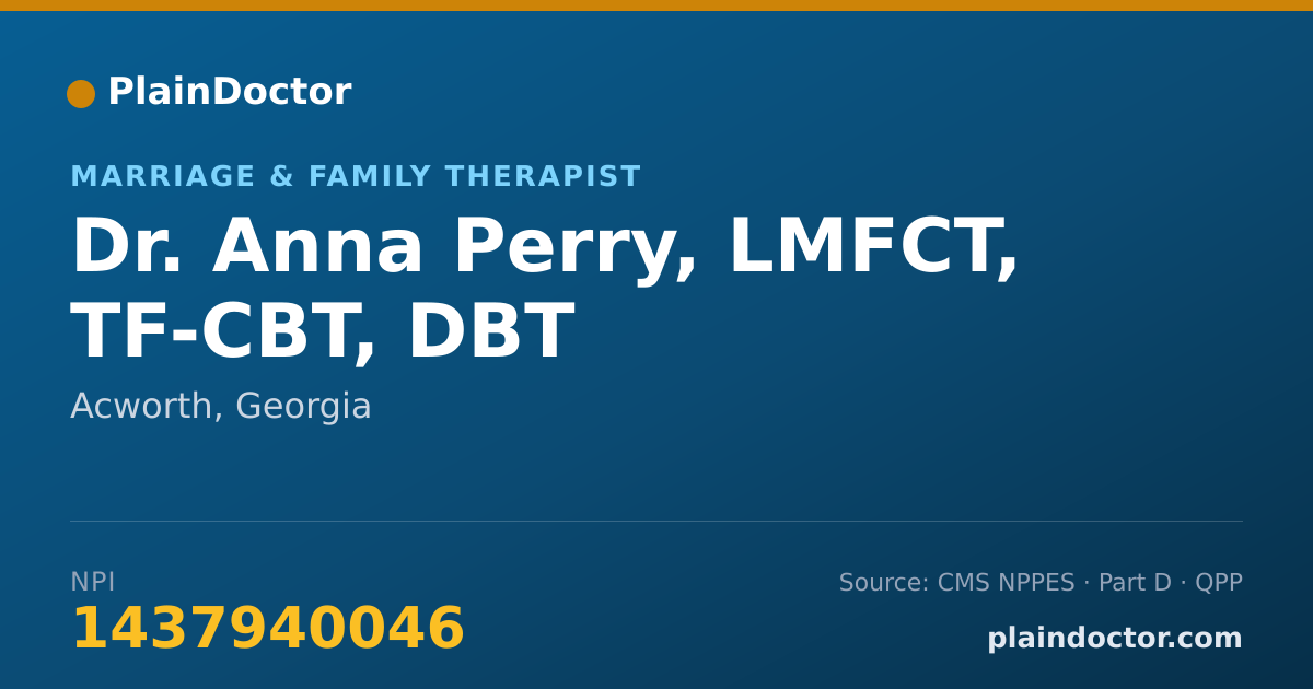 Shareable card for Anna Perry, LMFCT, TF-CBT, DBT - Marriage & Family Therapist, Acworth, GA