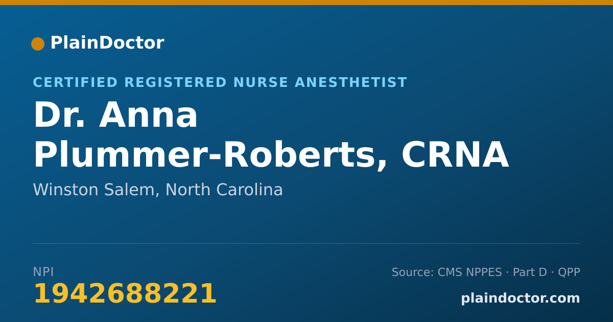 Shareable card for Anna Plummer-Roberts, CRNA - Certified Registered Nurse Anesthetist, Winston Salem, NC