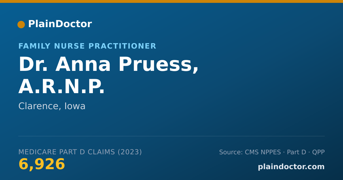 Shareable card for Anna Pruess, A.R.N.P. - Family Nurse Practitioner, Clarence, IA