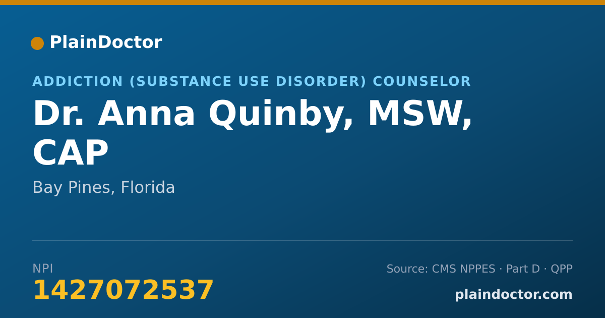 Shareable card for Anna Quinby, MSW, CAP - Addiction (Substance Use Disorder) Counselor, Bay Pines, FL