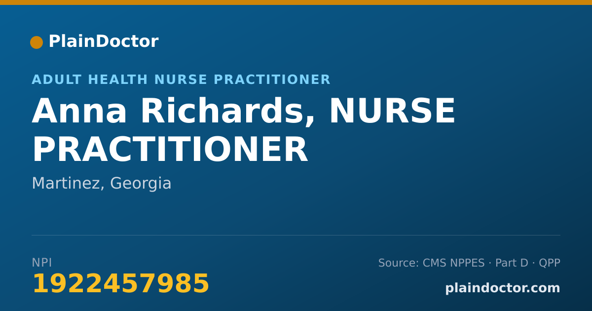 Shareable card for Anna Richards, NURSE PRACTITIONER - Adult Health Nurse Practitioner, Martinez, GA