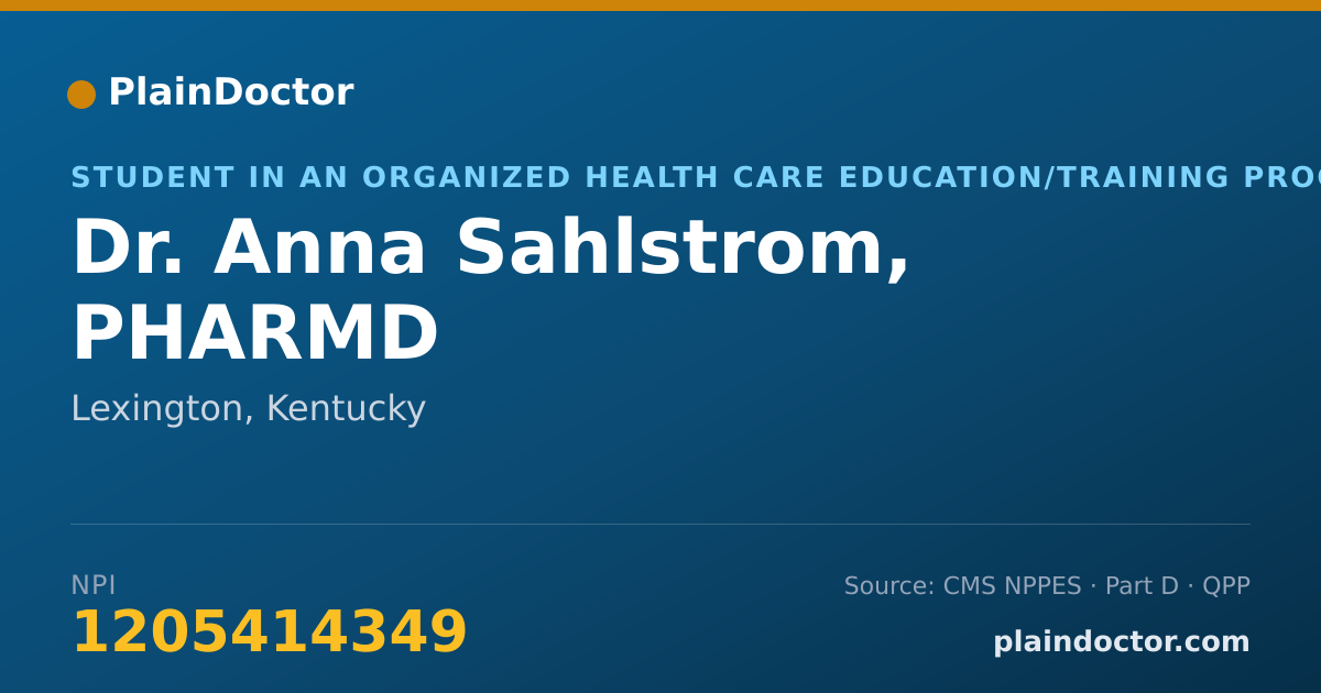Shareable card for Anna Sahlstrom, PHARMD - Student in an Organized Health Care Education/Training Program, Lexington, KY