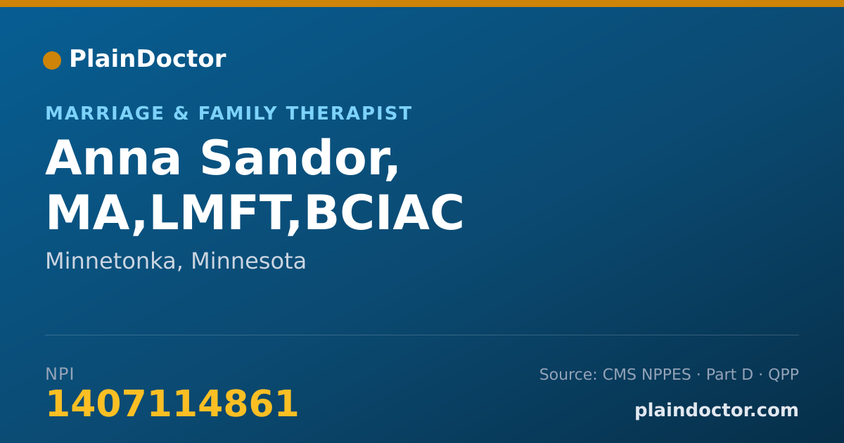 Shareable card for Anna Sandor, MA,LMFT,BCIAC - Marriage & Family Therapist, Minnetonka, MN