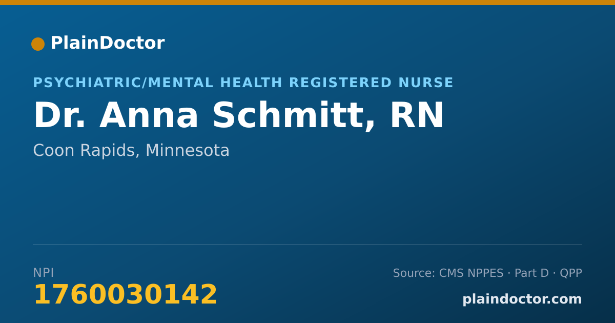 Shareable card for Anna Schmitt, RN - Psychiatric/Mental Health Registered Nurse, Coon Rapids, MN