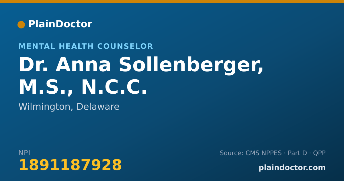 Shareable card for Anna Sollenberger, M.S., N.C.C. - Mental Health Counselor, Wilmington, DE