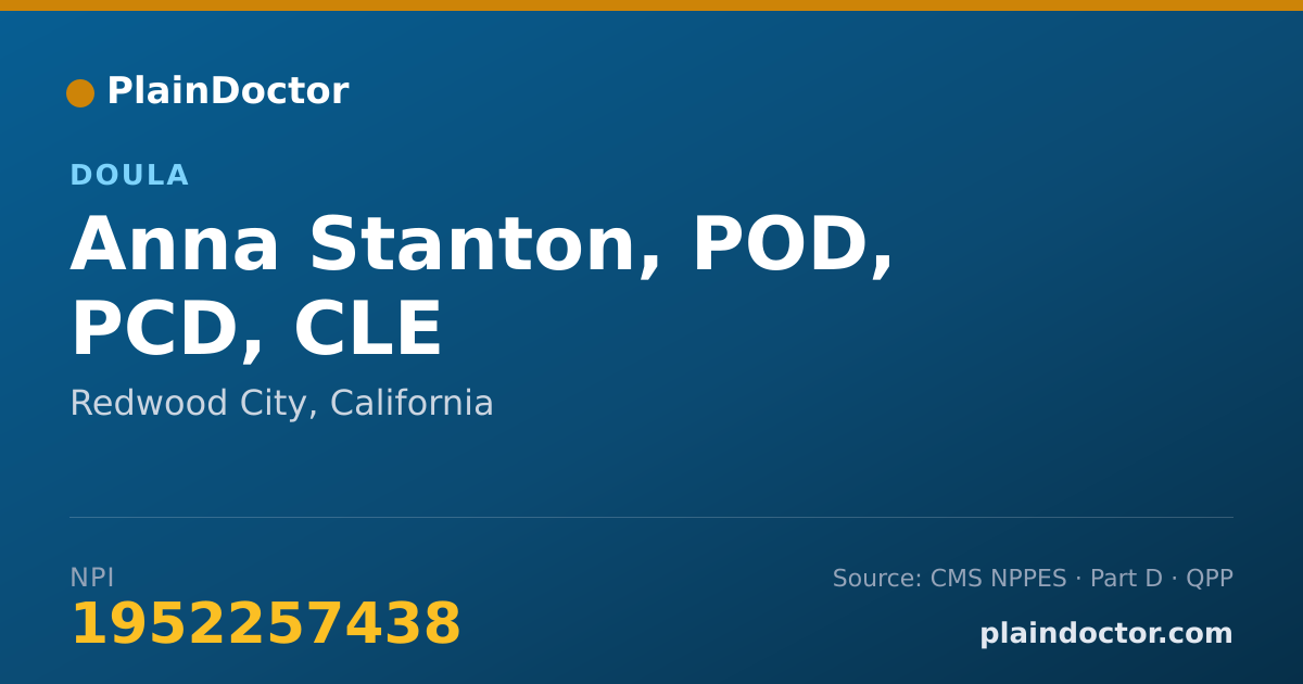 Shareable card for Anna Stanton, POD, PCD, CLE - Doula, Redwood City, CA