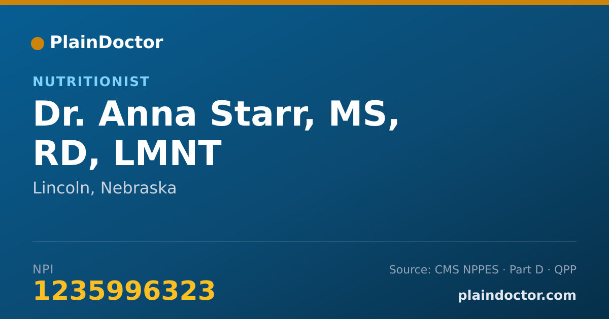Shareable card for Anna Starr, MS, RD, LMNT - Nutritionist, Lincoln, NE