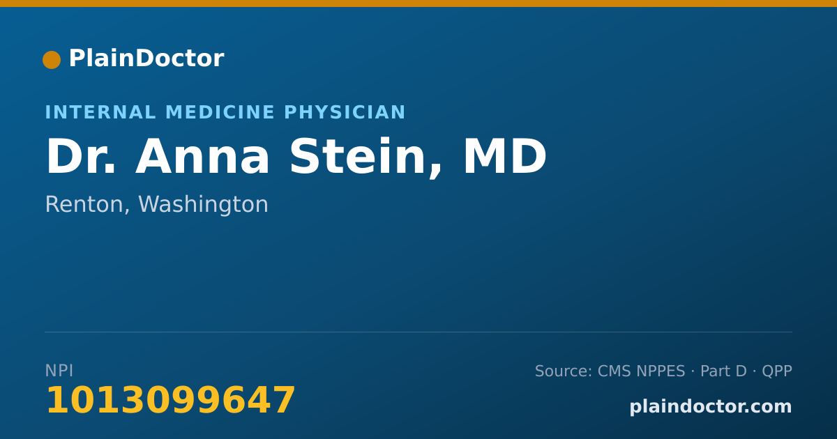 Shareable card for Anna Stein, MD - Internal Medicine Physician, Renton, WA