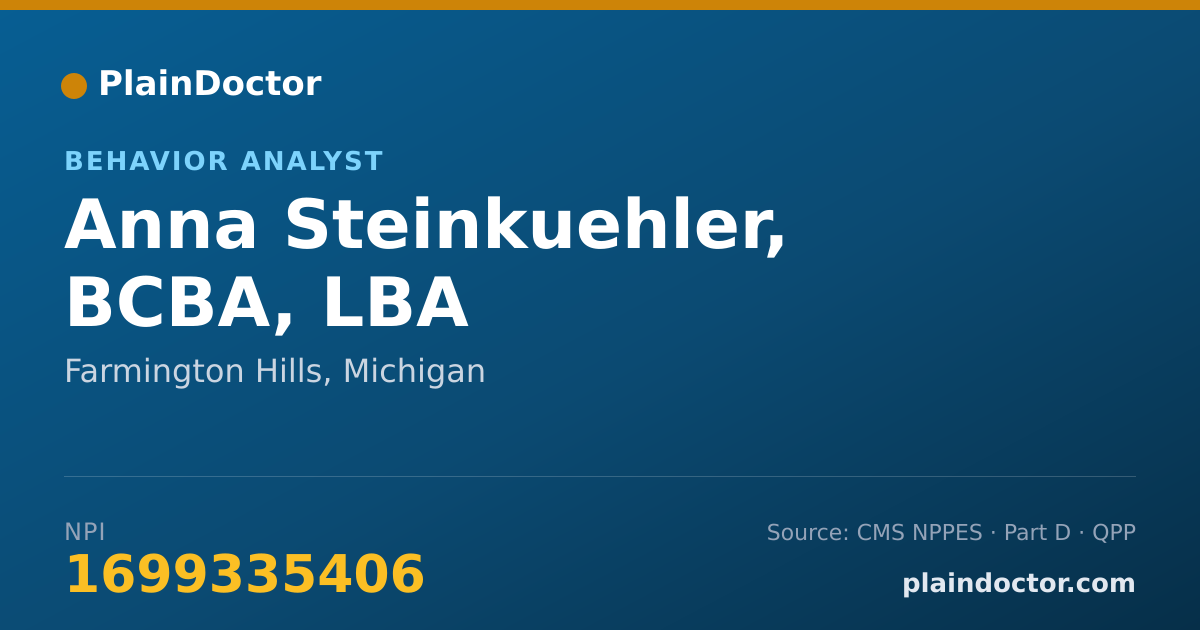 Shareable card for Anna Steinkuehler, BCBA, LBA - Behavior Technician, Farmington Hills, MI