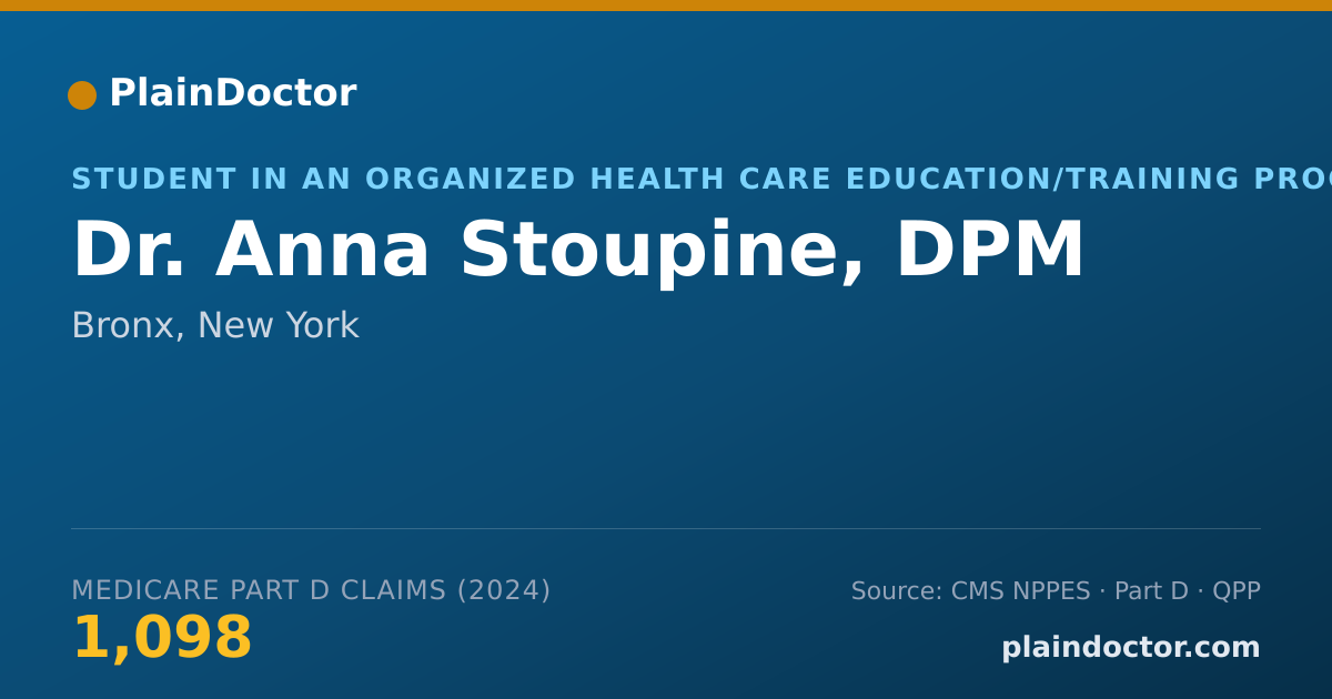 Shareable card for Anna Stoupine, DPM - Student in an Organized Health Care Education/Training Program, Bronx, NY