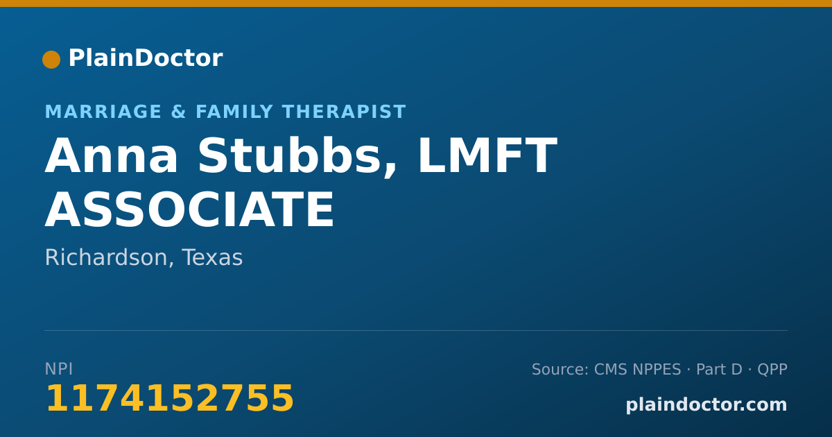 Shareable card for Anna Stubbs, LMFT ASSOCIATE - Marriage & Family Therapist, Richardson, TX